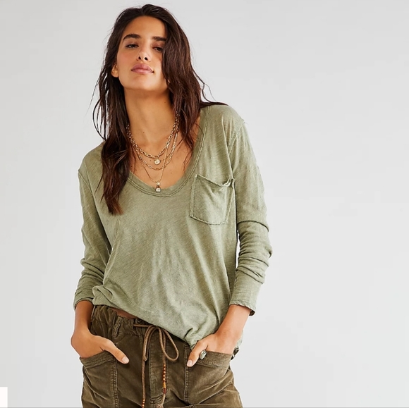 Free People Tops - Free people wee the free betty long sleeve tee faded military